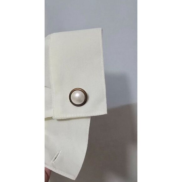 Vintage Lindsay Blake sz16 Womens Cream Button-Up Blouse W Pearl Accents buttons - Picture 7 of 10